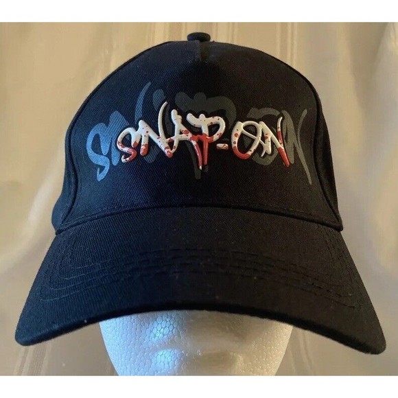 Snap On Tools Black Adjustable Hat Red White Graffiti Paint Splatter - Picture 1 of 8